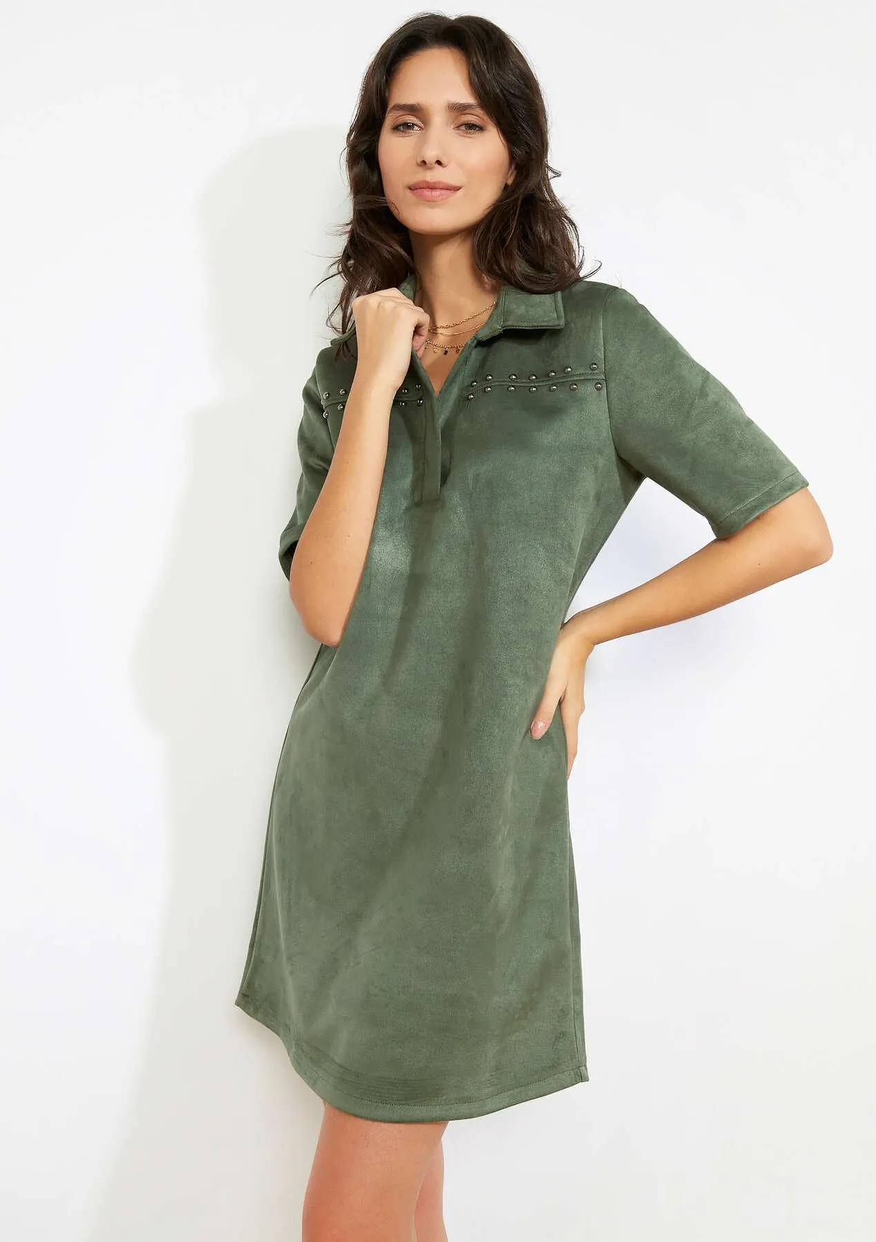 Studded faux suede dress