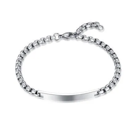 Armband in edelstaal, rechthoekige schakels, plaatje