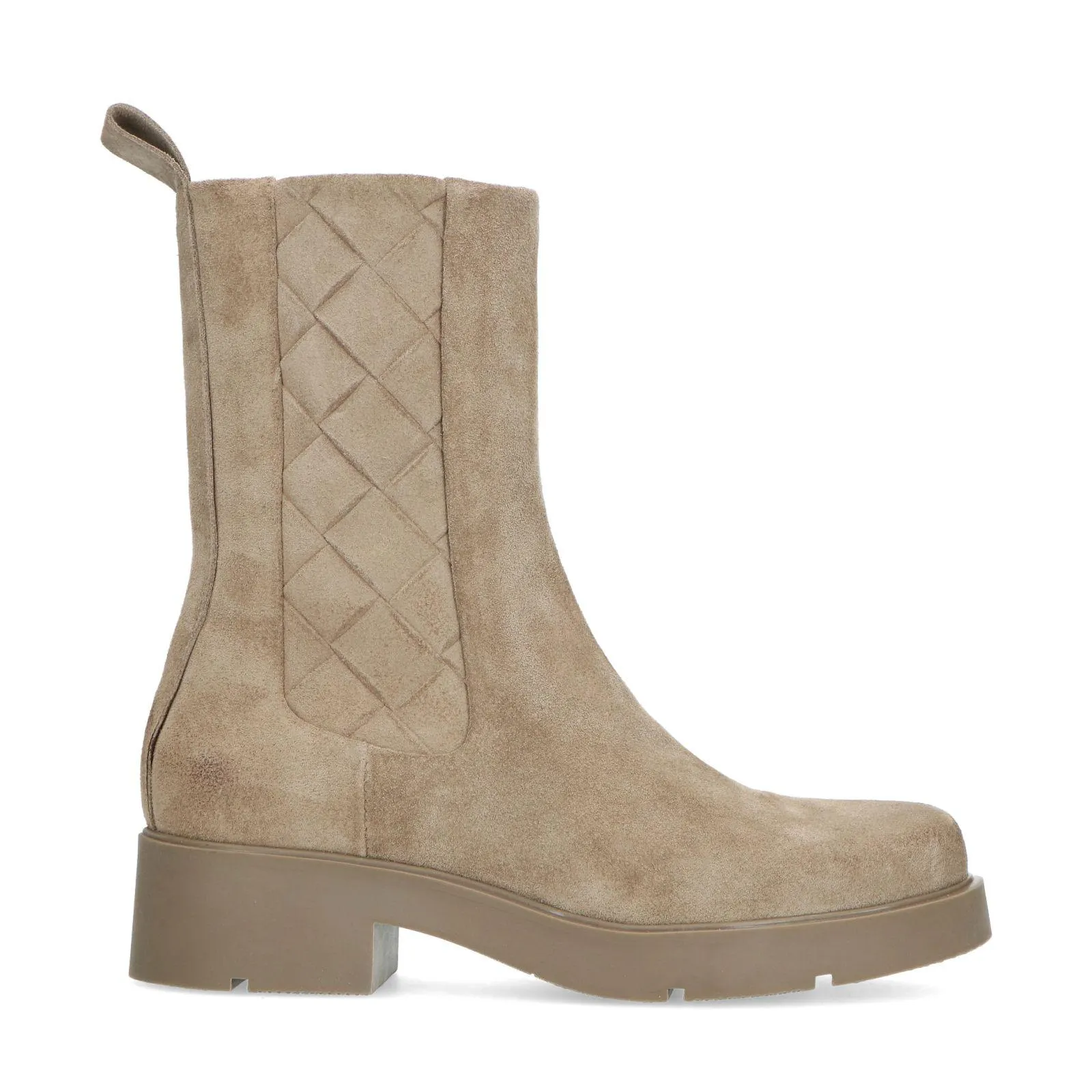 Taupe suède chelsea boots met ruitpatroon