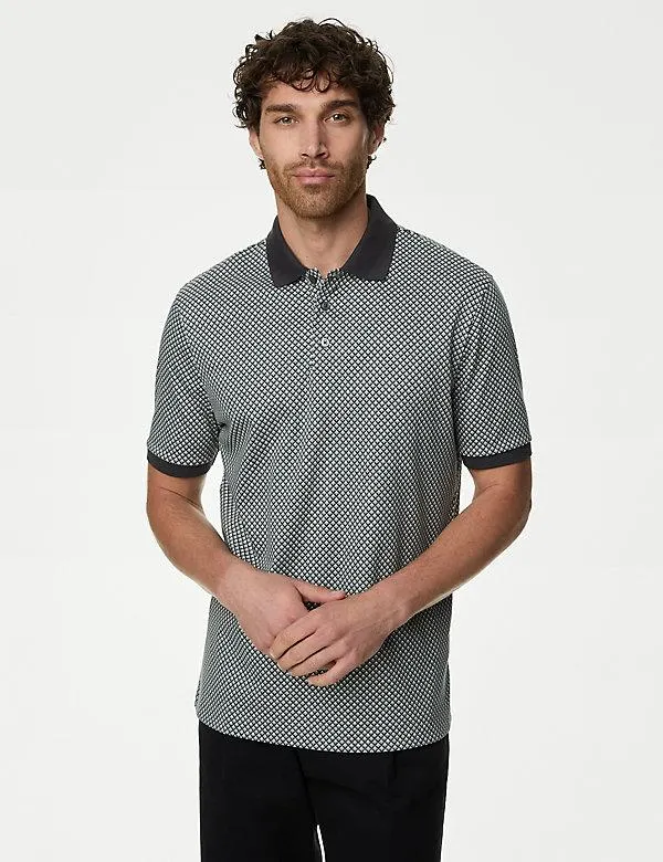 Polotriko s geometrickým potiskem, ze 100% bavlny