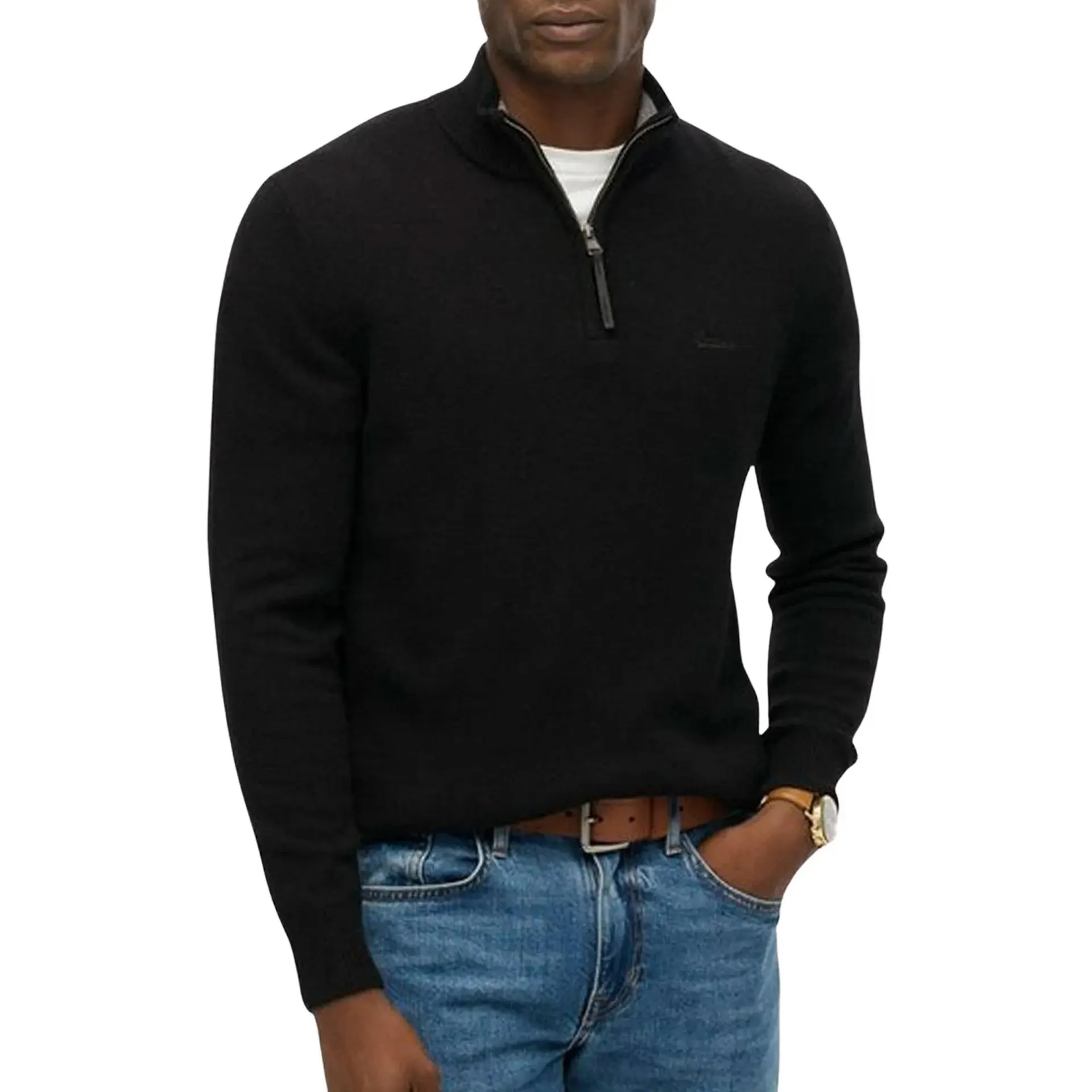 Wool Blend Half Zip Sweater Heren