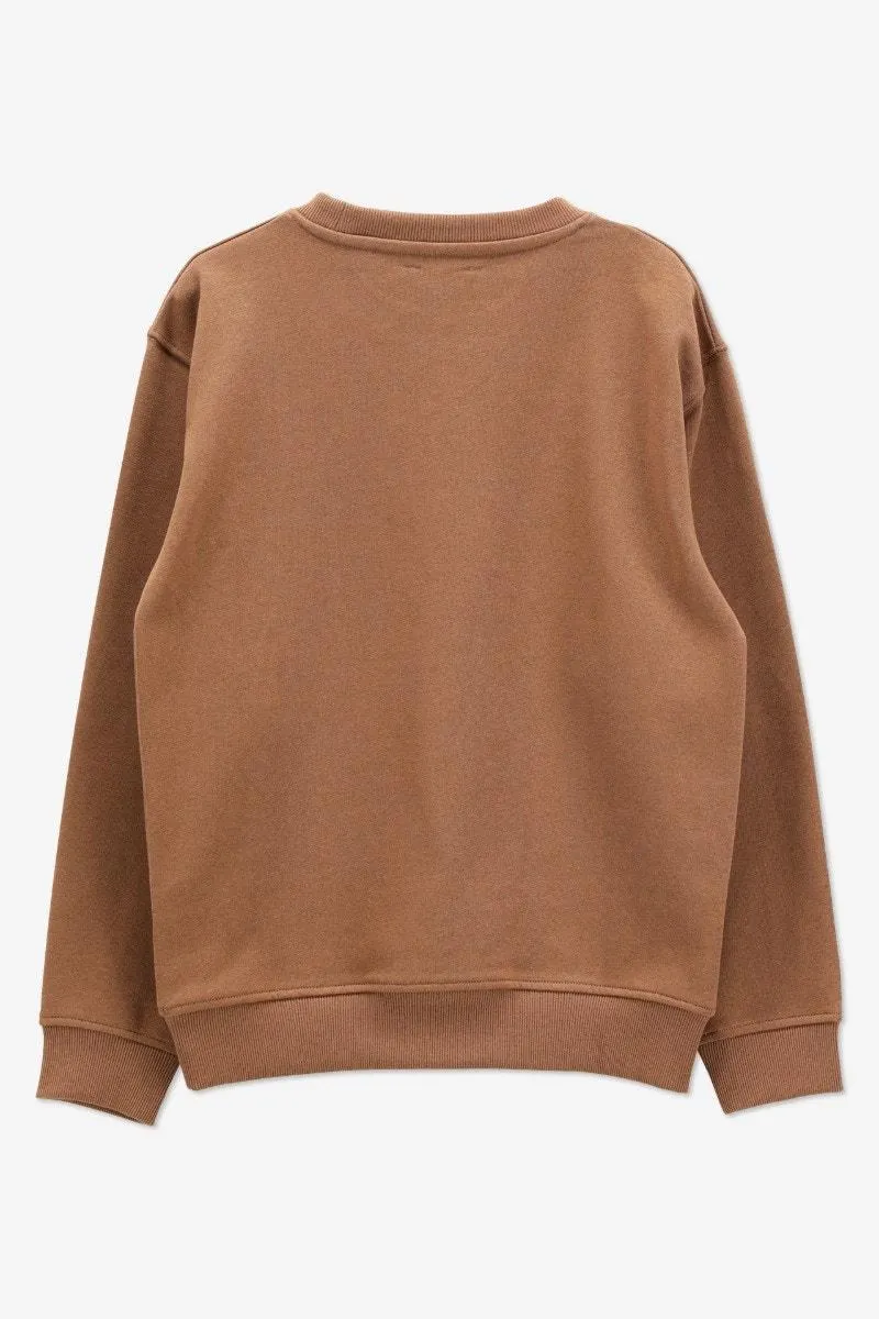 Bruine sweater met borstprintje