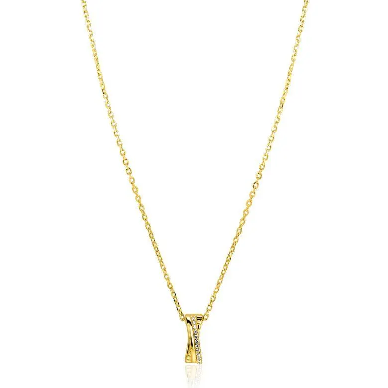 ZINZI gold plated zilveren ketting 45cm met luxe cross-over hanger (16mm) bezet met witte zirkonia's ZIC2801
