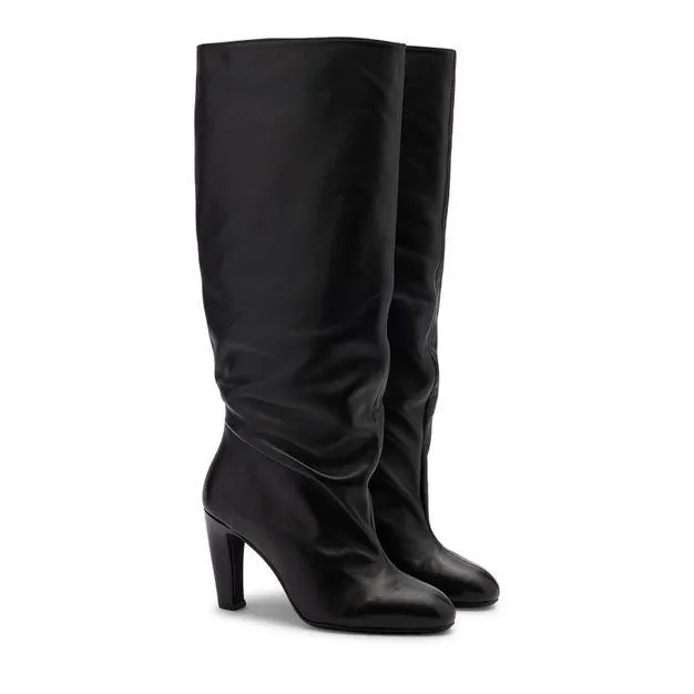 Zwarte leren hoge laarzen met brede schacht