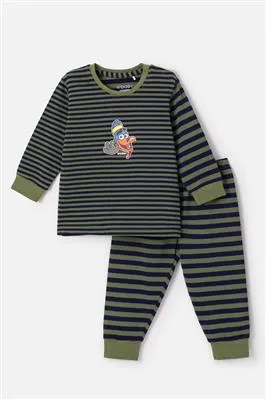 Woody Pyjama - donkerblauw-groene streep