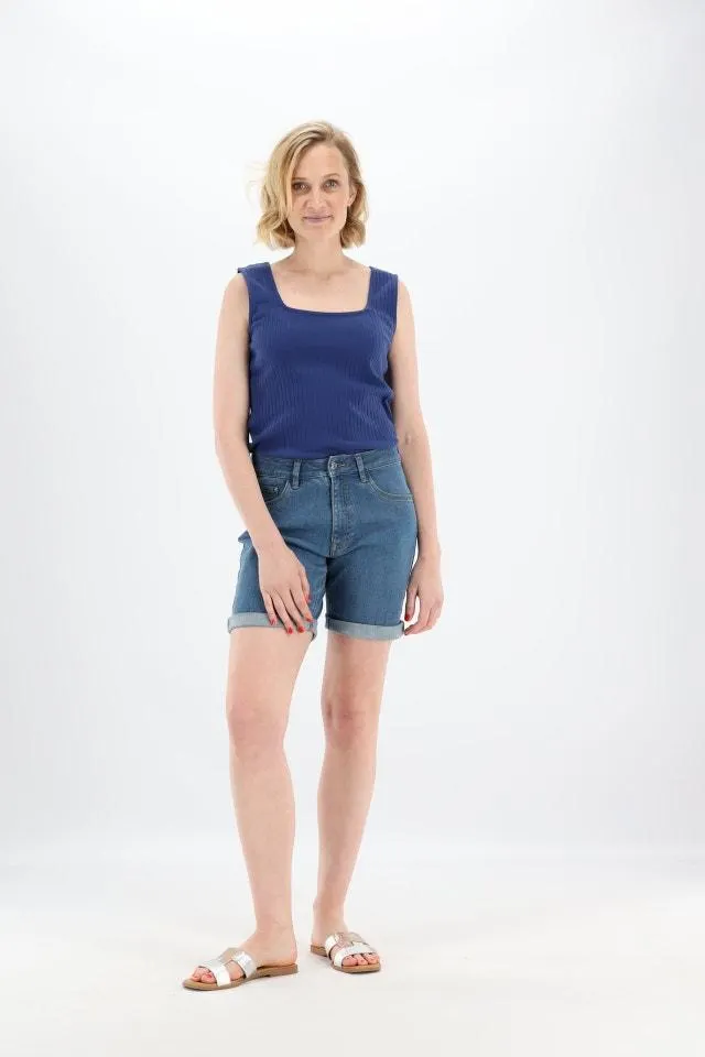 Marineblauw rib top met vierkante hals