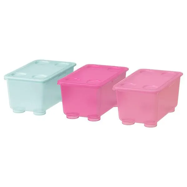 Box with lid, pink/turquoise,