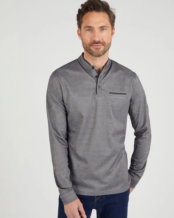 T-shirt met maokraag en knoopsluiting