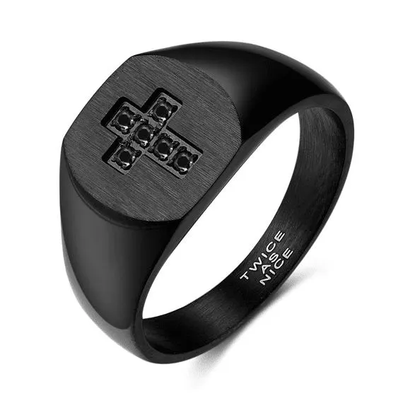 Ring in edelstaal, zwart met ontwerp