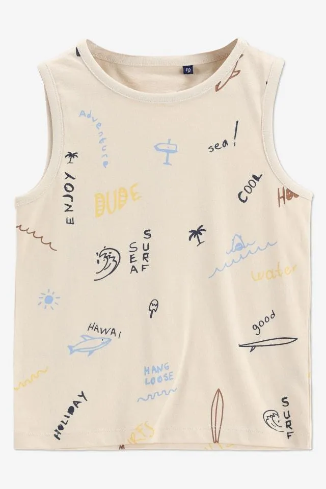 Ecru tanktop met coole opschrift