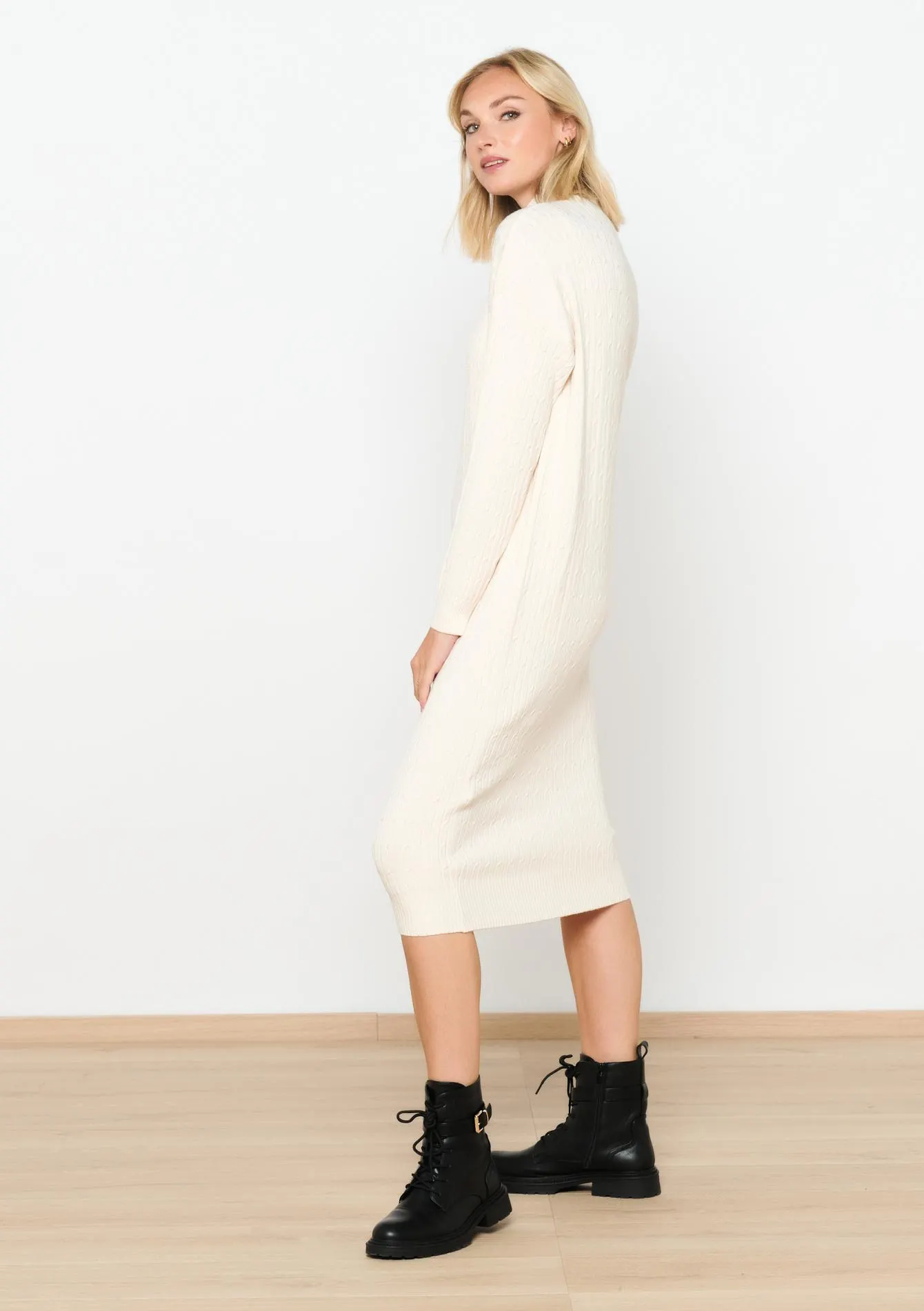 Pullover dress with high collar