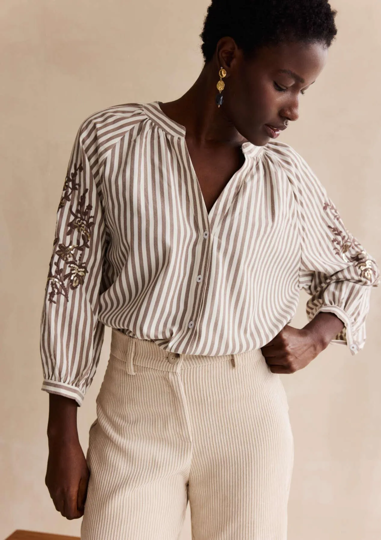 Striped embroidered blouse