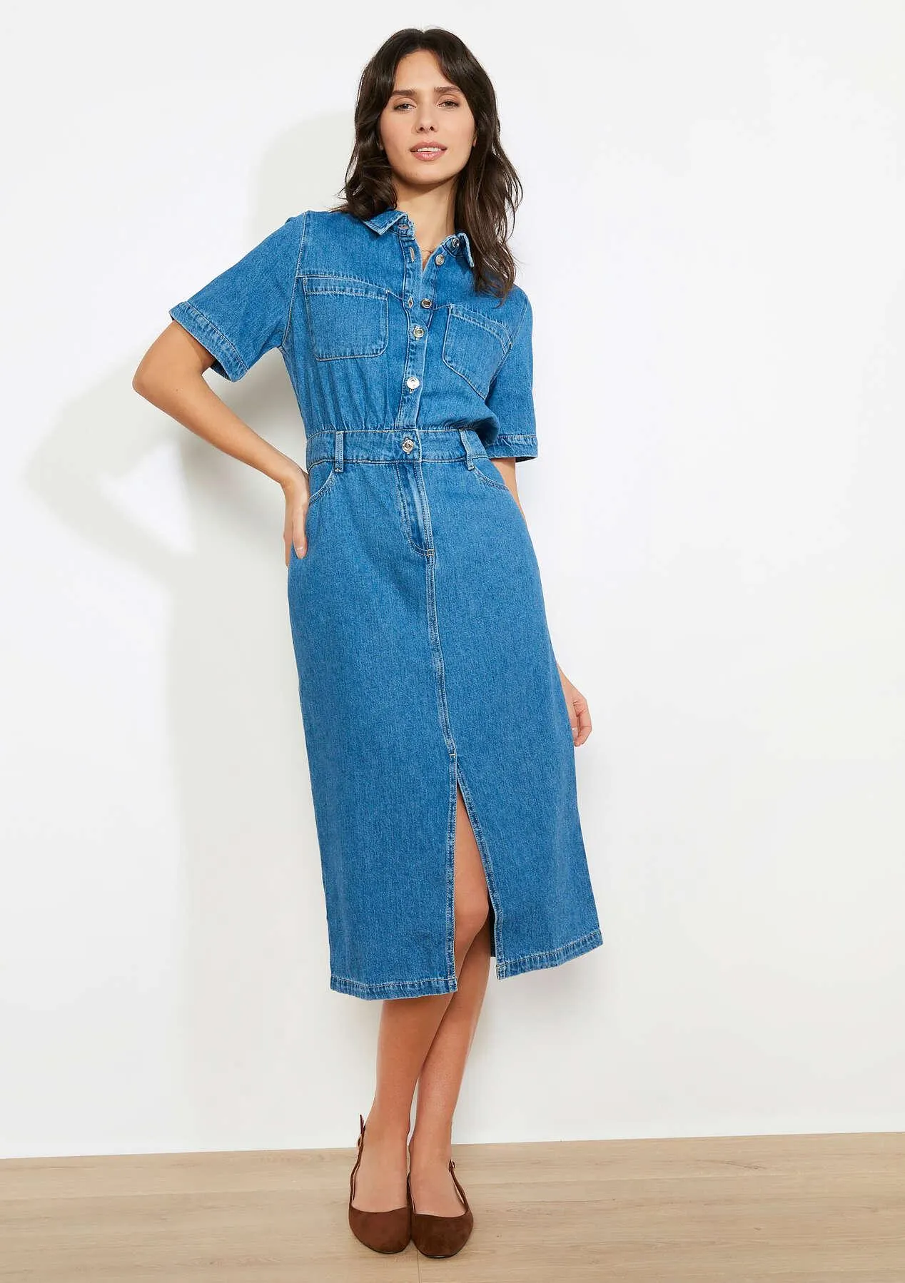 Midi denim shirt dress