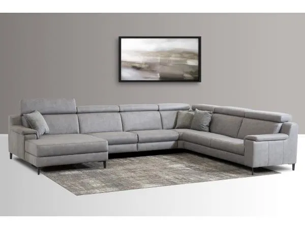 Hoeksalon PAUNO - Lichtgrijs leder