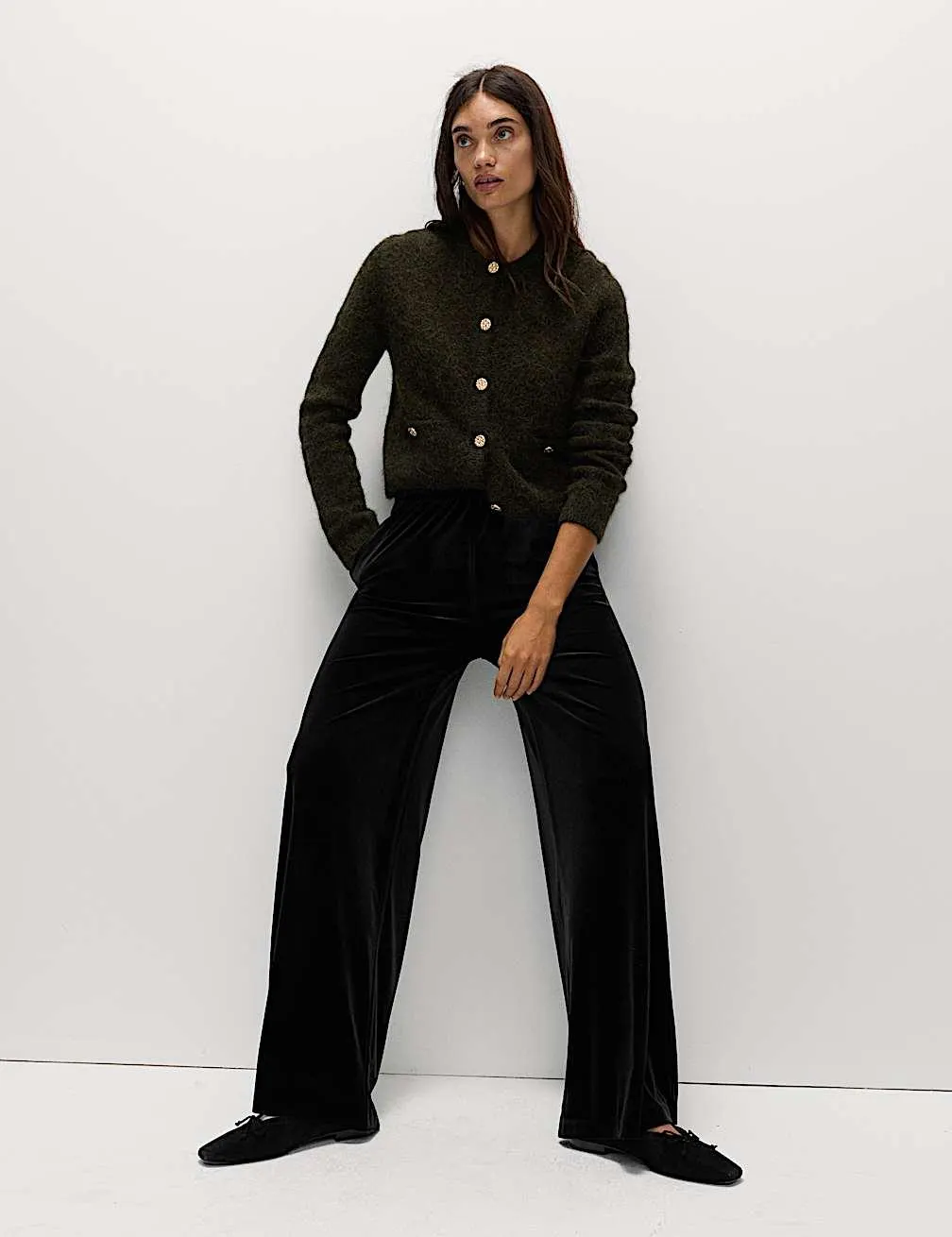 Fluid Velvet Wide Leg Trousers