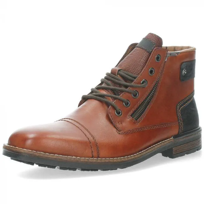 Cognac bottines met veters en een rits. Het model dat we tonen op de foto is maat 41.