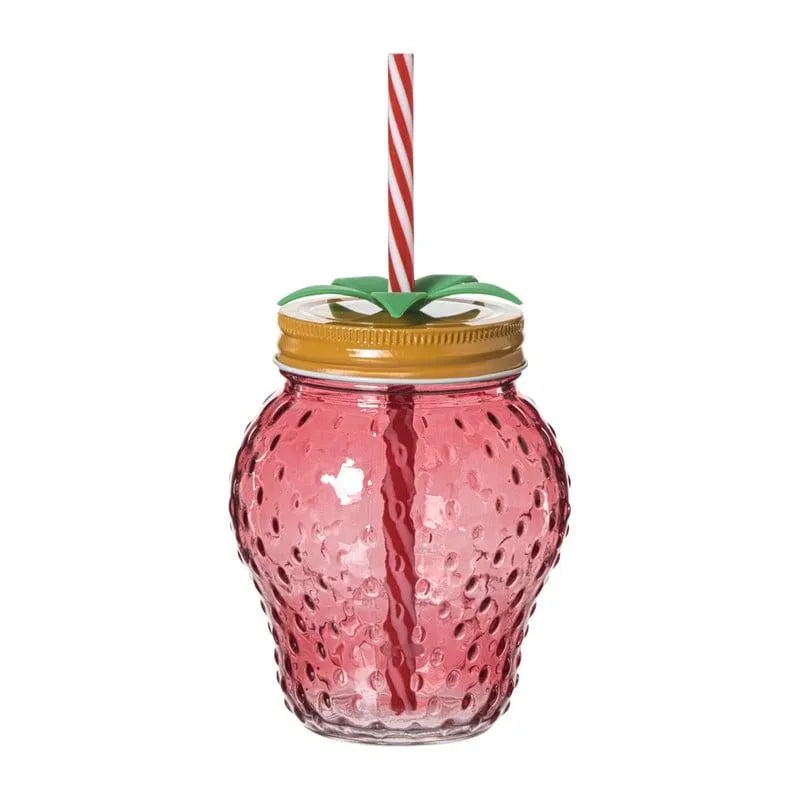 Mason jar aardbei - roze - 450 ml