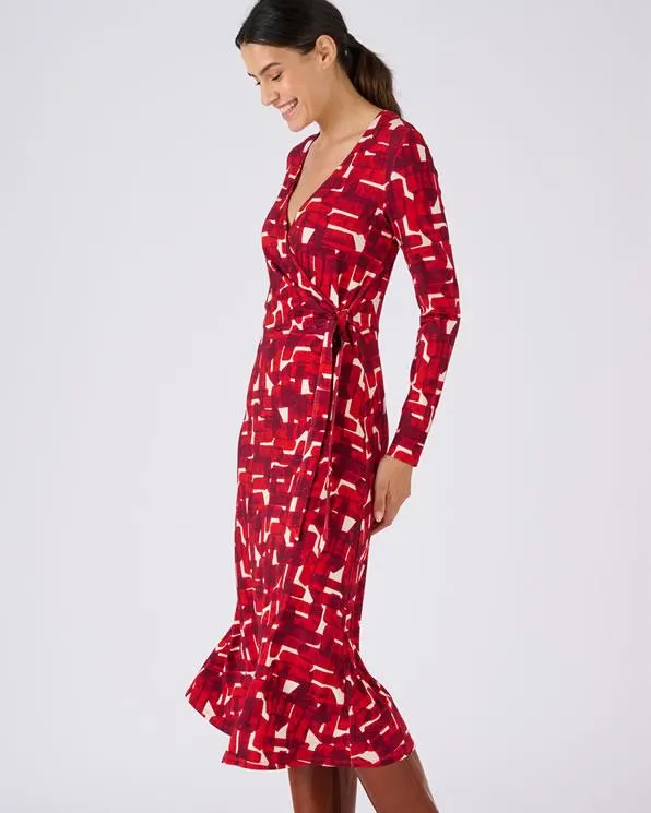 Jurk van tricot met wikkeleffect viscosevezels