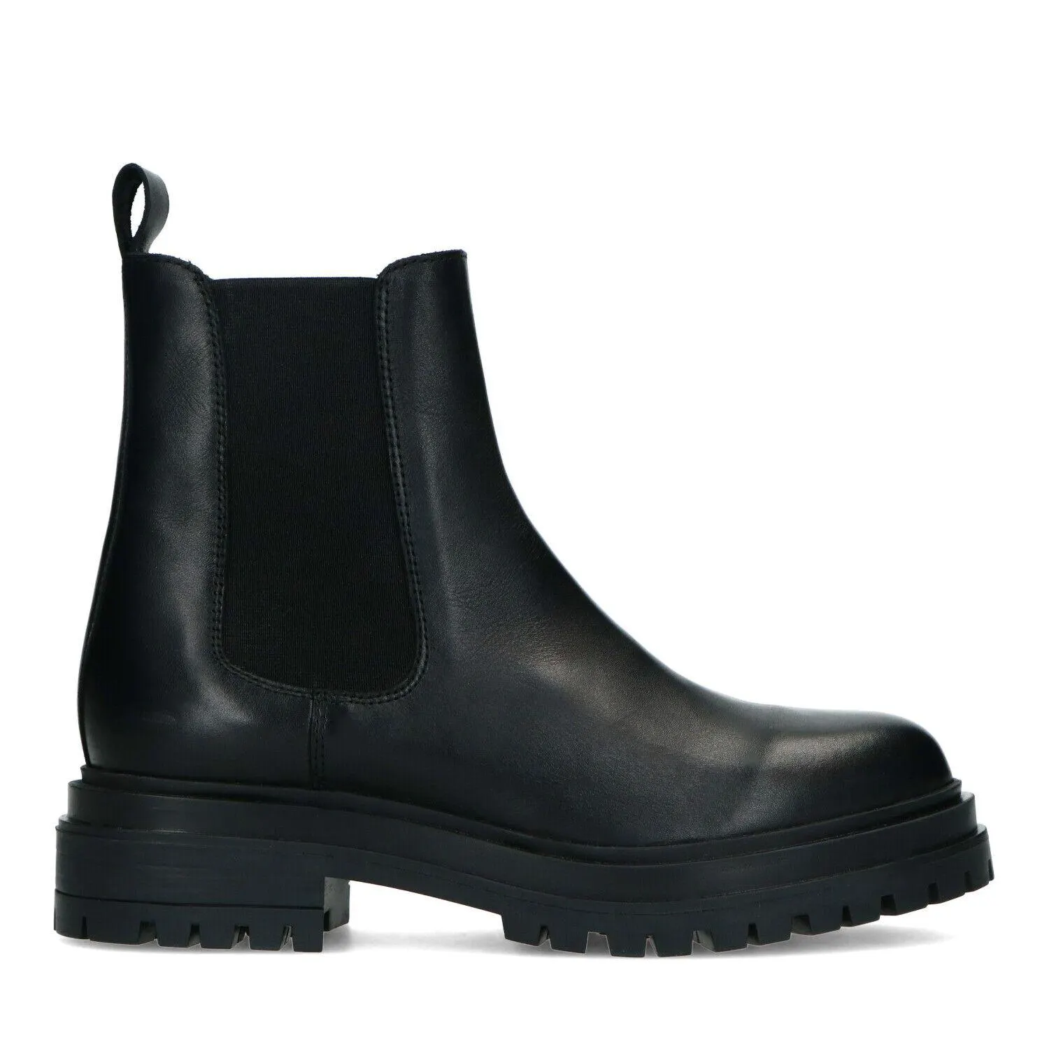 Manfield Korte zwarte leren chelsea boots