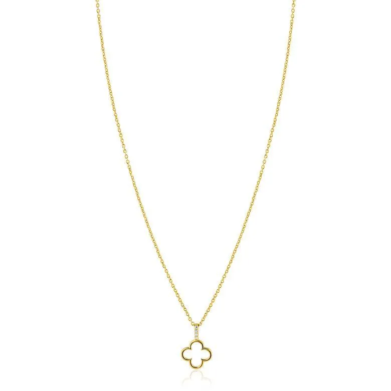 ZINZI gold plated zilveren ketting 42-45cm met open klaver hanger ZIC2743