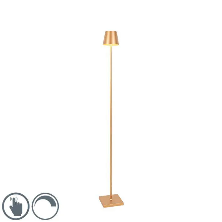 Buiten vloerlamp goud incl. LED en dimmer oplaadbaar - Jackson