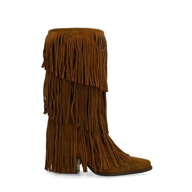 Cognac suède cowboylaarzen met franjes
