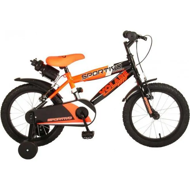 Volare Sportivo Kinderfiets - Jongens - 16 inch - Neon Oranje Zwart - Twee Handremmen - 95% afgemonteerd