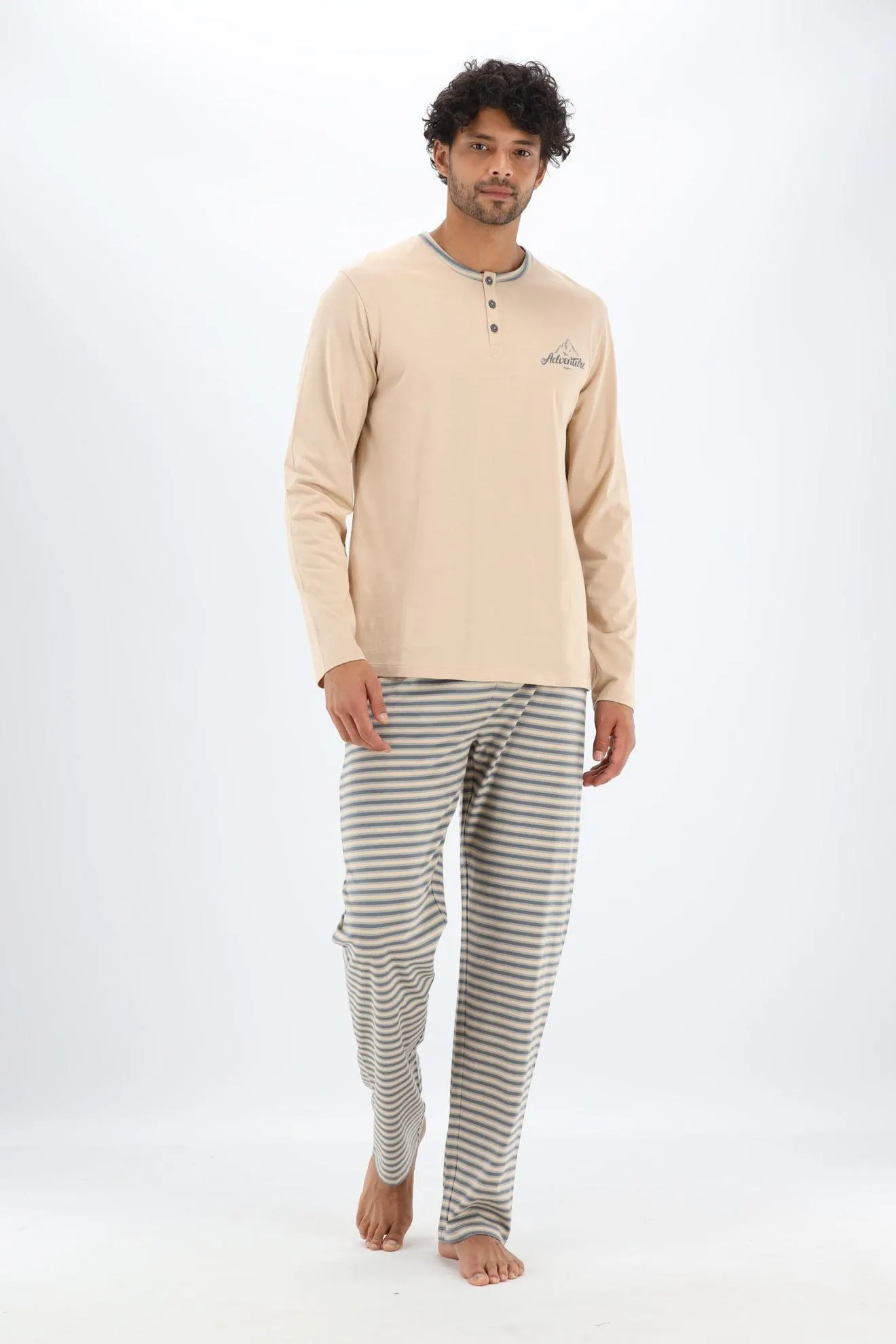 Beige/blauwe pyjama Adventure