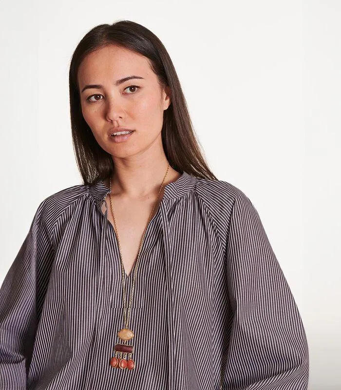 Losse bruine katoenen top, lange mouwen