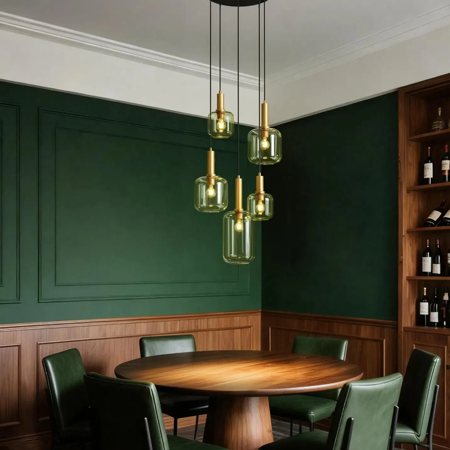 Hotel Chique Hanglamp Zwart en Goud met Groen Glas 5-Lichts - Zuzanna