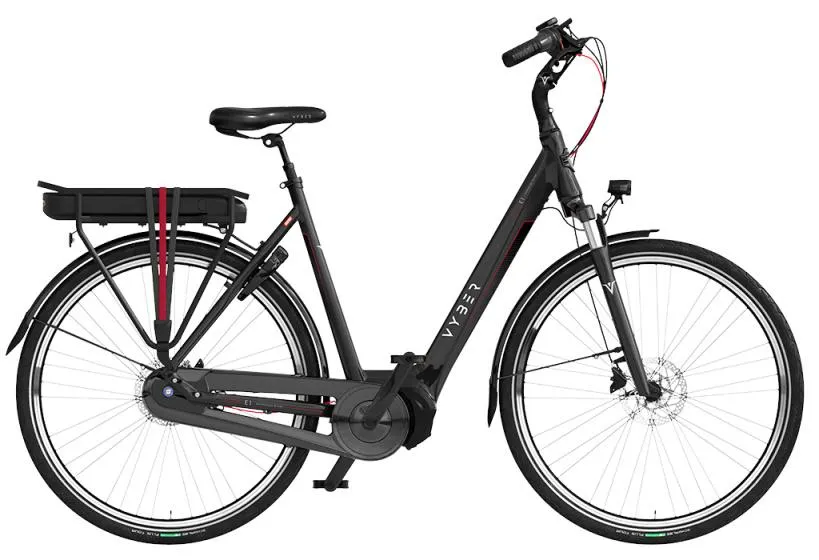 Vyber Ride E1 630Wh 28 Inch Dames 7V Hydraulische schijfrem Zwart/Rood