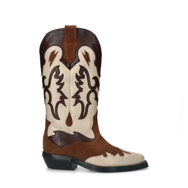 Cognac leren cowboylaarzen met sierstiksels
