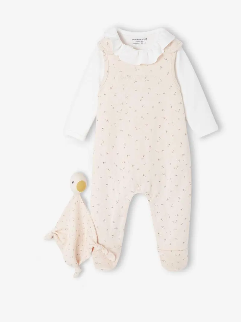 Ensemble 3 pièces naissance combinaison body doudou - rose