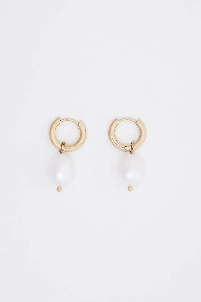 Oorbellen ringen met parel stainless steel