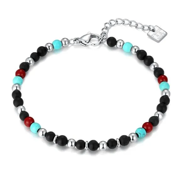 Armband in edelstaal met kleurrijke kralen