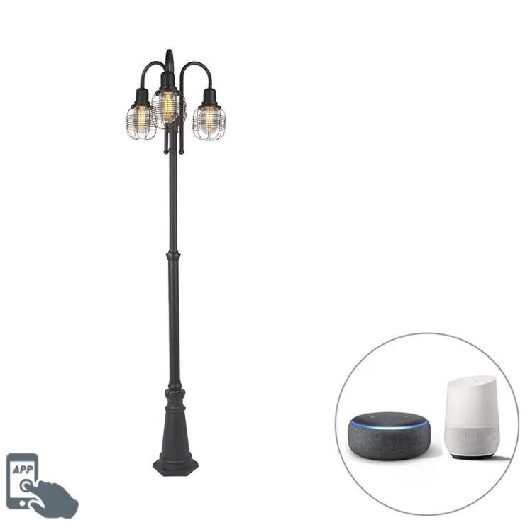 Smart buitenlamp zwart 3-lichts IP44 incl. Wifi ST64 - Guardado