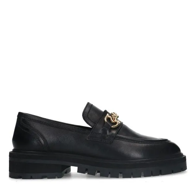 Zwarte chunky loafers met goudkleurige chain