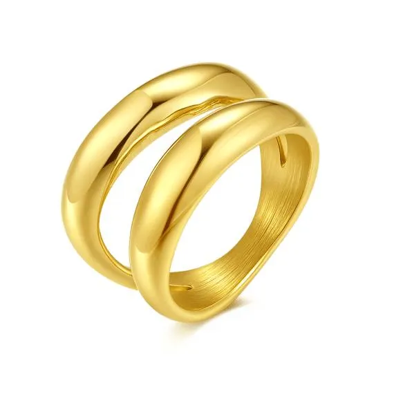 Ring in goudkleurig edelstaal, dubbele band