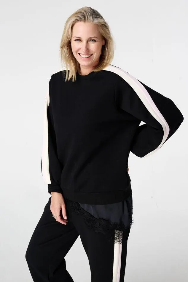 Sweater met ballonmouw en sportieve streep