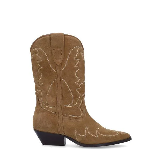 Taupe suède cowboylaarzen met sierstiksels