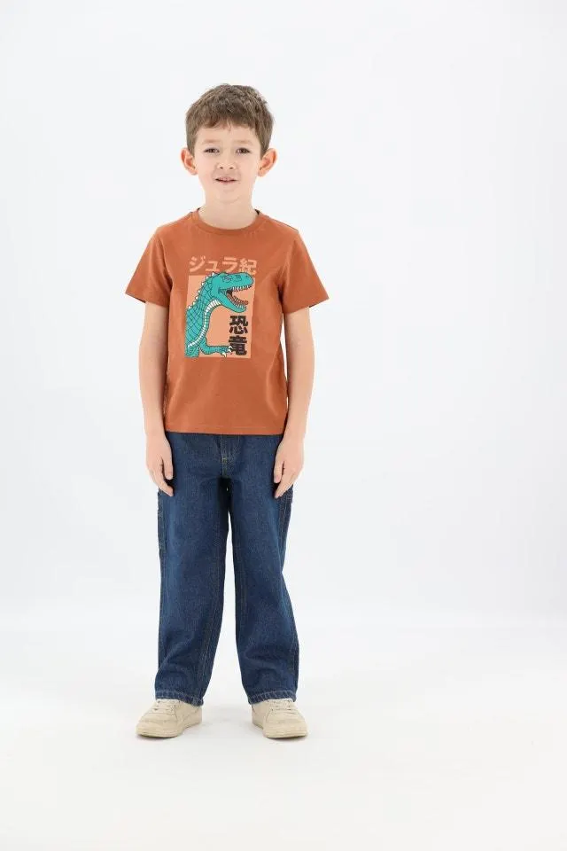Bruinrood T-shirt met dino print