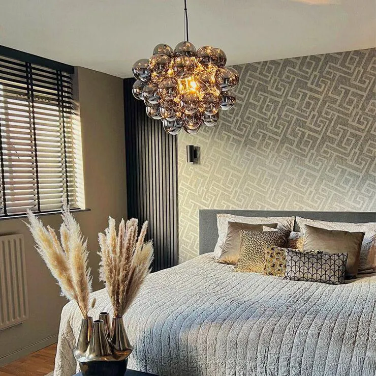 Art Deco hanglamp zwart met smoke glas 8-lichts - Uvas