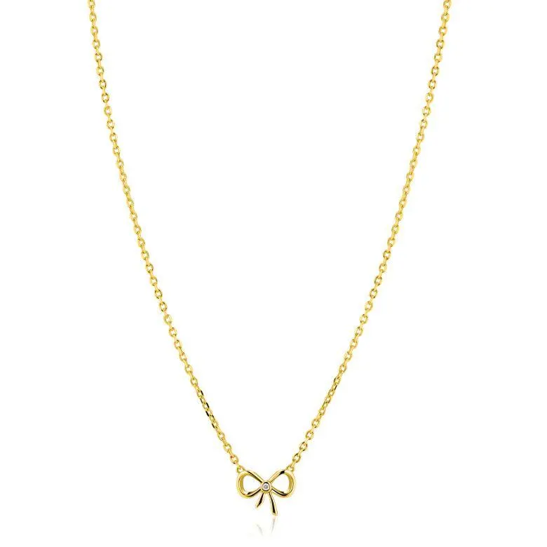 ZINZI gold plated zilveren ketting 42–45cm met sierlijke strik, bezet met witte zirkonia ZIC2724Y