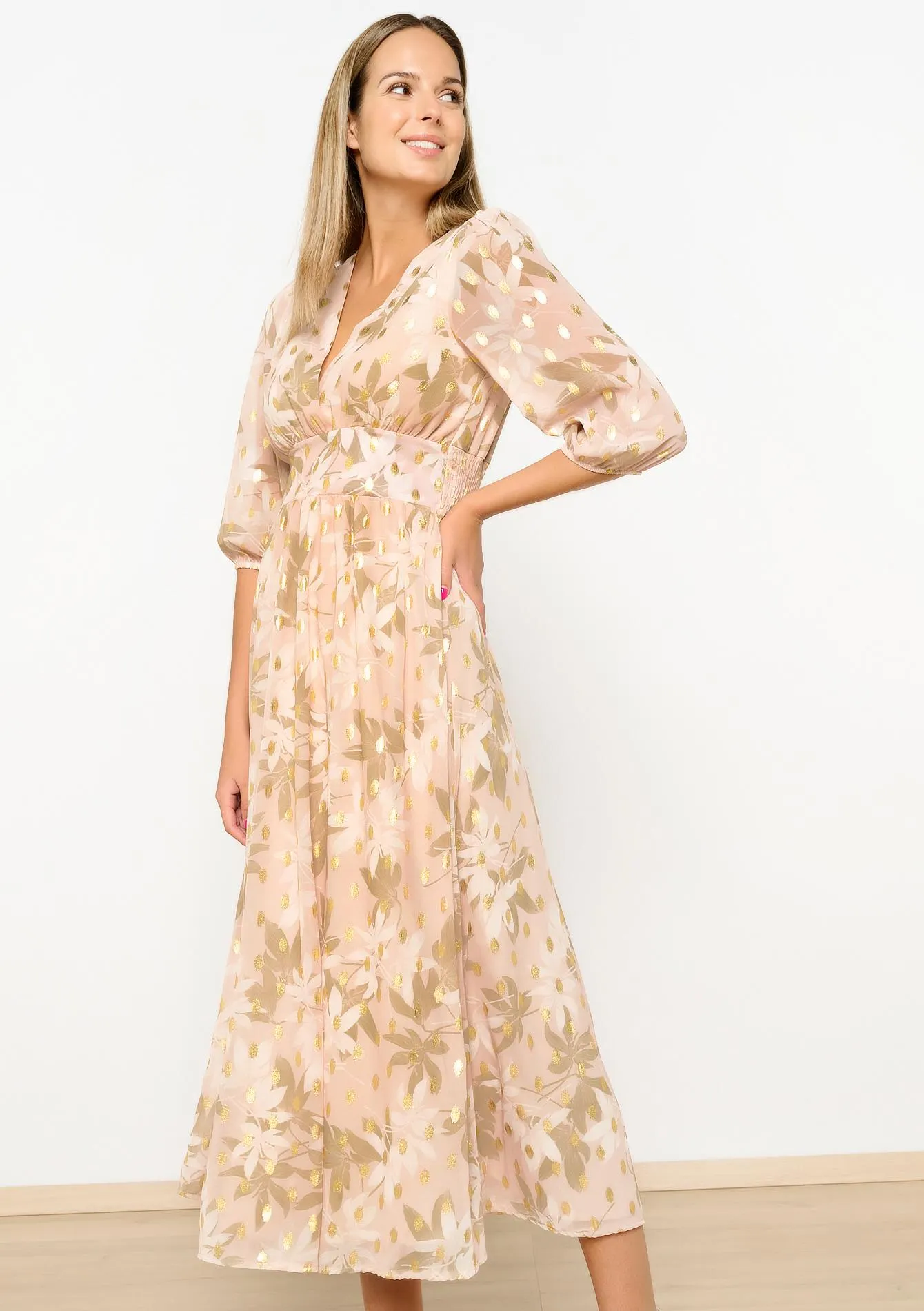 Lurex maxi dress with metallic foil