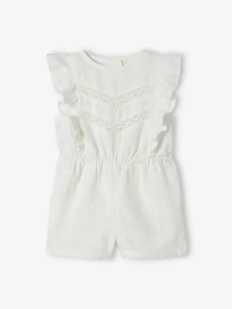 Combi-short de cérémonie bébé en broderie anglaise - écru