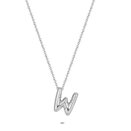 Halsketting in edelstaal, bubble letter W