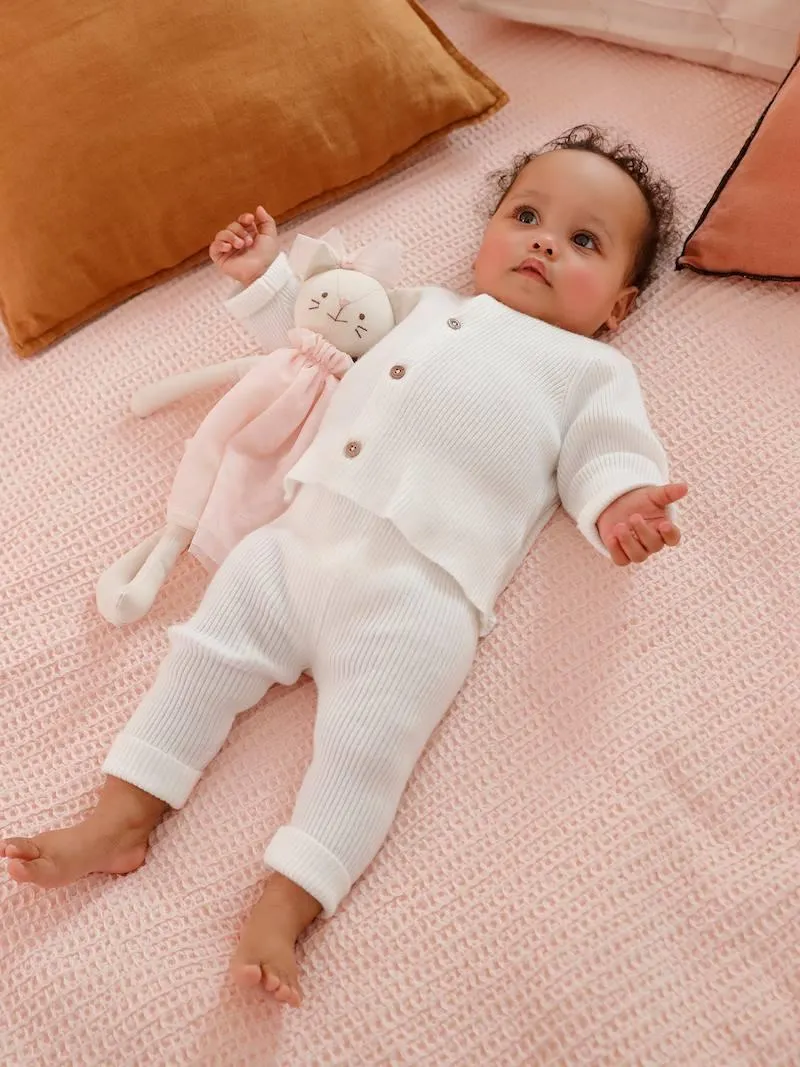 Ensemble bébé mixte gilet pantalon en tricot - blanc