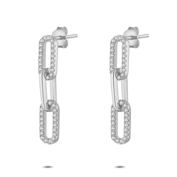 Oorbel in Zilver, schakelvorm met zirkonia