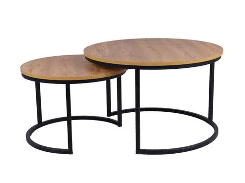 MaximaVida ronde salontafel set Kiev 58 en 45 cm - rustiek eikenhout fineer