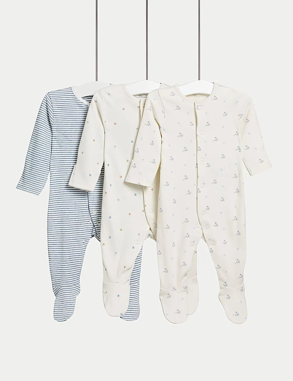 3pk Pure Cotton Dog Popper Footed Sleepsuits (0-3 Yrs)